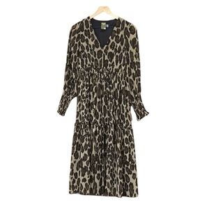 Taylor Animal Print Smocked-Chiffon A-Line Dress Women’s Size 2